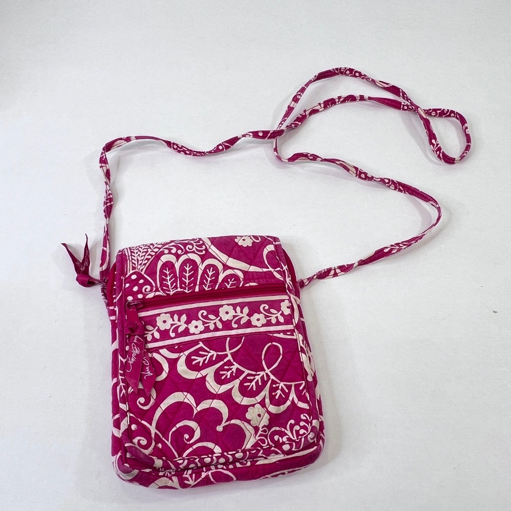 Vera Bradley Plum Petals Quilted Cotton Crossbody Bag Pink Floral ID Window